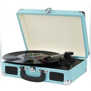 Baby Blue Vinyl Record Player 3 Speeds Built-in Speakers Vintage Belt Turntable